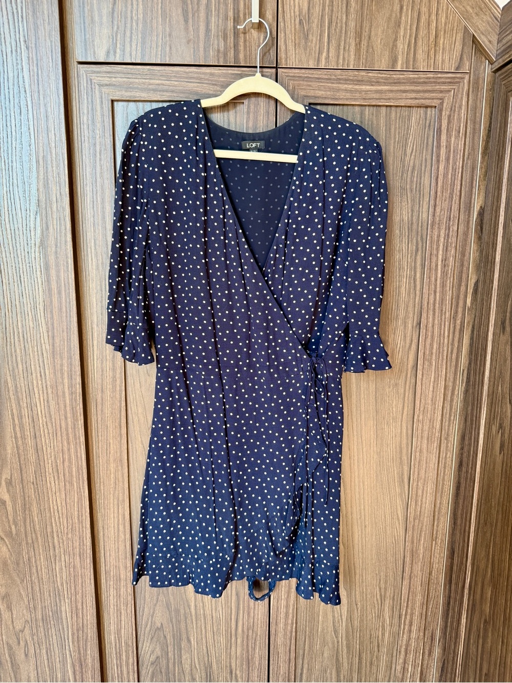 LOFT Navy Polka Dot Wrap Dress / Romper